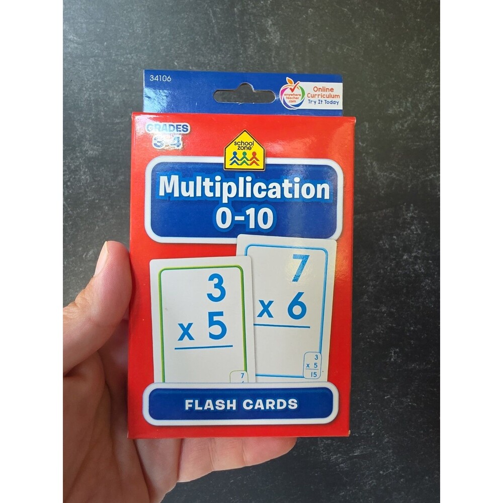 School Zone Multiplication 0-10 Flash Cards Grade 3-4; 34 Problem Card+1 Parent